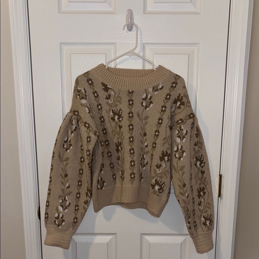 Shop Stevie Beige Floral Crewneck Sweater